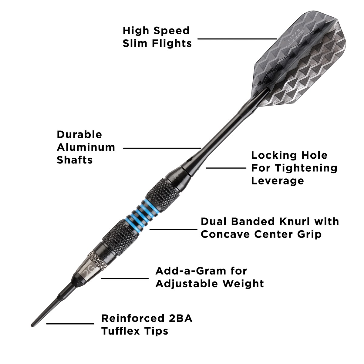 GLD Viper Bobcat Black/Blue Knurl Cut - 16/18/19 grams